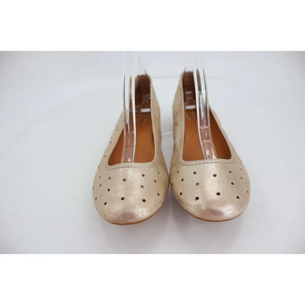 KORK-EASE Nessa Ballet Flat Round Toe Women's 7.5 Gold Leather Comfort Shoes